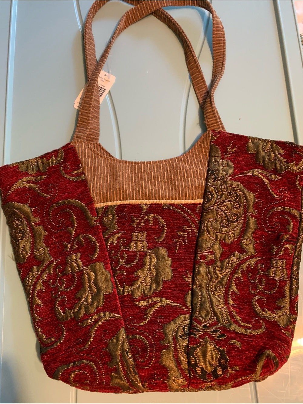 Red and Gold Brocade Tote Bag - Elegant Women's Tote